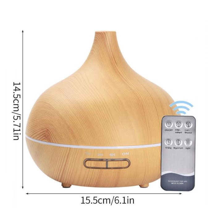 Diffuseur Arôme 500 ml Wood Grain – LED 7 Couleurs, Télécommande & Minuterie