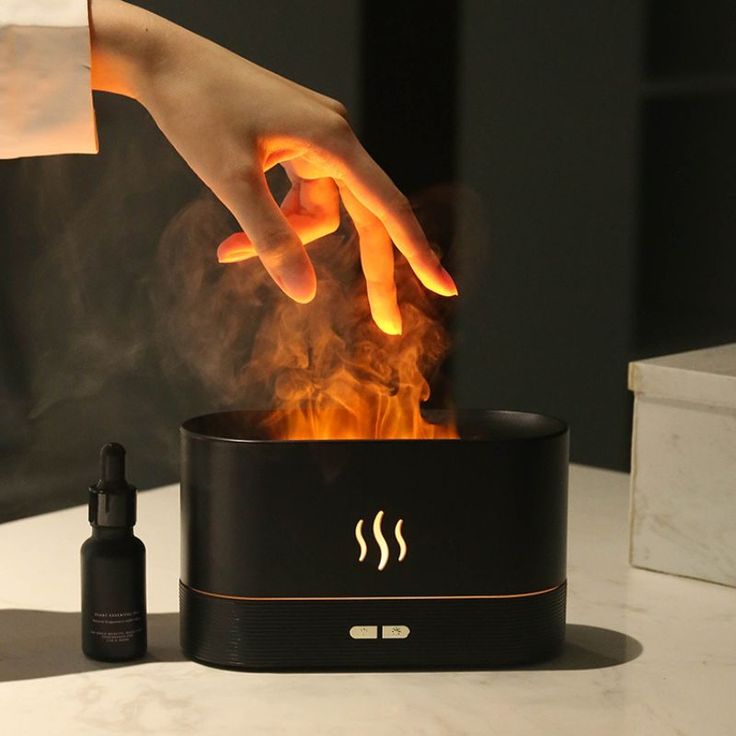 Humidificateur d’air & Diffuseur d’arômes – Simulation flamme LED colorée