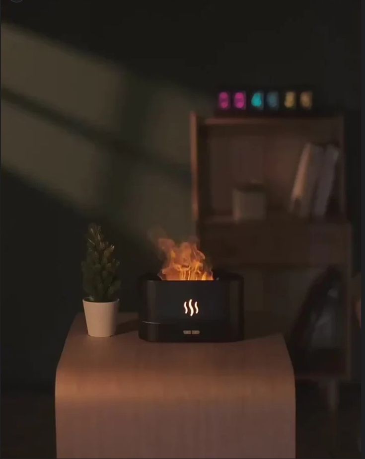Humidificateur d’air & Diffuseur d’arômes – Simulation flamme LED colorée