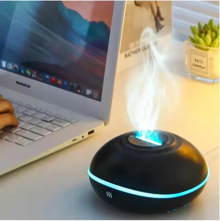 Diffuseur Effet Flamme 7 Couleurs — Grain de Bois, Humidificateur
