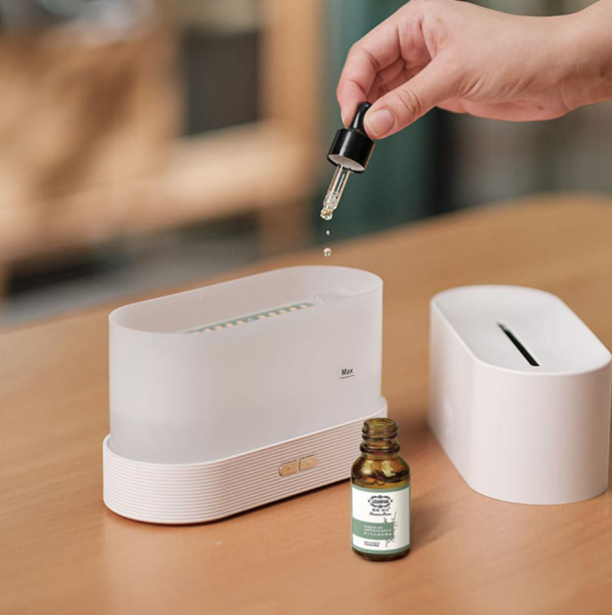 Humidificateur d’air & Diffuseur d’arômes – Simulation flamme LED colorée