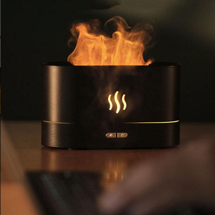Humidificateur d’air & Diffuseur d’arômes – Simulation flamme LED colorée