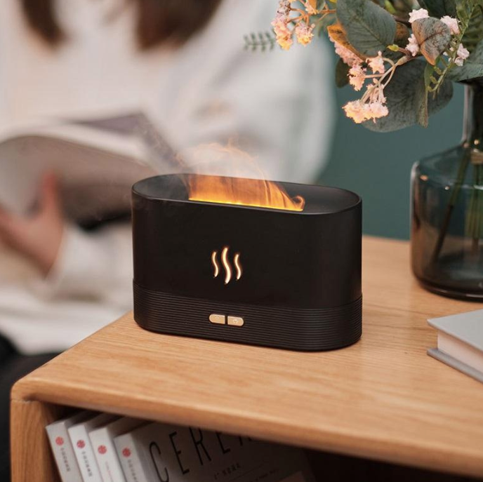 Humidificateur d’air & Diffuseur d’arômes – Simulation flamme LED colorée