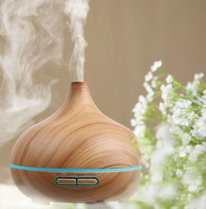 Diffuseur Arôme 500 ml Wood Grain – LED 7 Couleurs, Télécommande & Minuterie