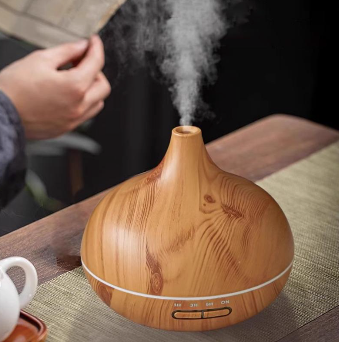 Diffuseur Arôme 500 ml Wood Grain – LED 7 Couleurs, Télécommande & Minuterie