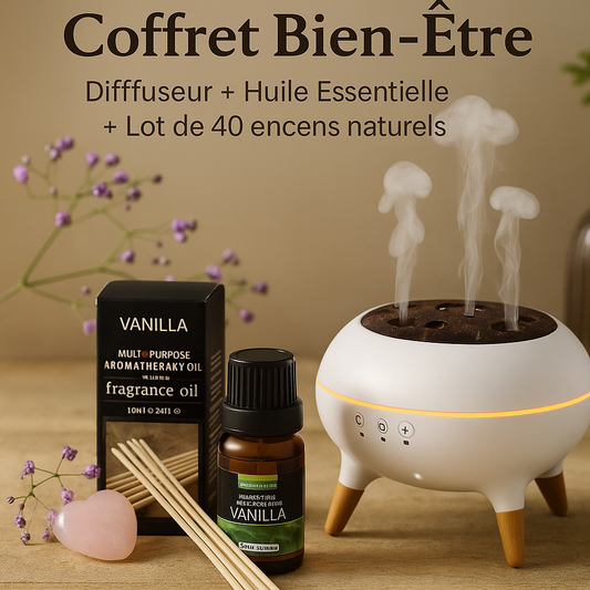 Coffret Bien-Être : Diffuseur + Huile Essentielle + Lot de 40 encens naturels