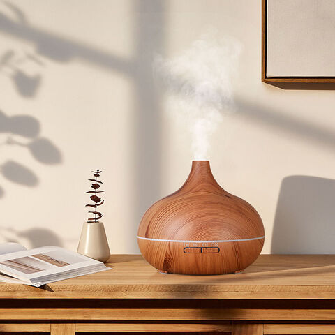 Diffuseur Arôme 500 ml Wood Grain – LED 7 Couleurs, Télécommande & Minuterie